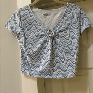 Hollister Blue and White Wave Crop Top
